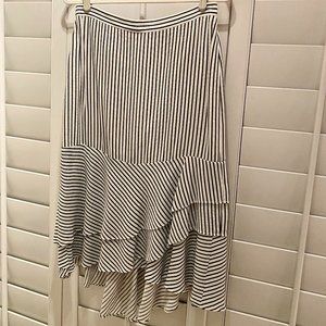 Ann Taylor Cream and Black Stripe Ruffle High Low Skirt Womens Size 6
